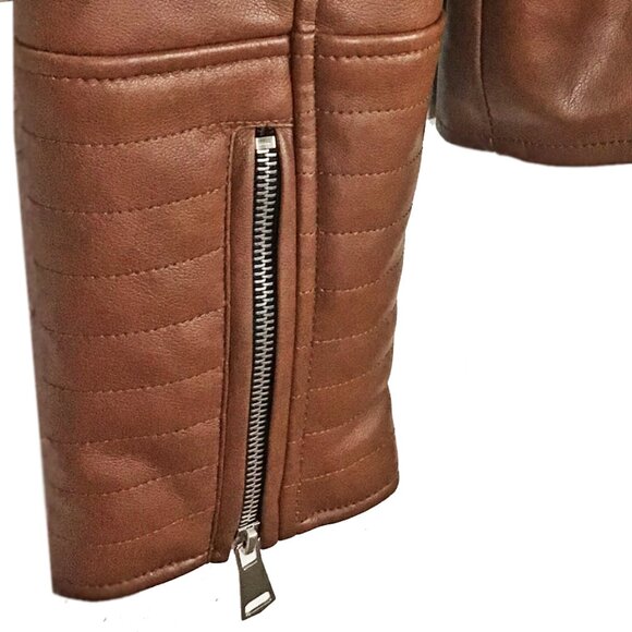 7 For All Mankind Brown Faux Leather Moto Jacket - Picture 7 of 11